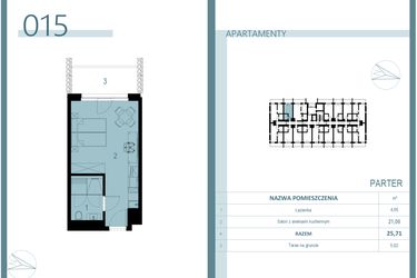 Rzut - Mieszkanie na sprzedaż 1 pokój o powierzchni 25,71 m² - numer 015 w Linea Mare Mrzeżyno