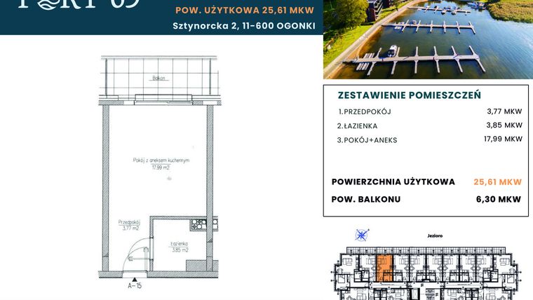 Rzut - Mieszkanie na sprzedaż 1 pokój o powierzchni 25,61 m² - numer A-15 w Port 69