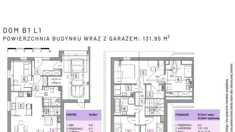 Rzut - Dom na sprzedaż 5 pokoi o powierzchni 131,95 m² - numer B1 L1 w Osiedle Lawendowe