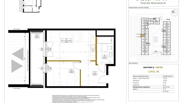Rzut - Mieszkanie na sprzedaż 2 pokoje o powierzchni 44,12 m² - numer 98 w Aura Nova etap II