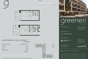 Rzut - Mieszkanie na sprzedaż 2 pokoje o powierzchni 33,88 m² - numer B.4.03b w Greeneri Park