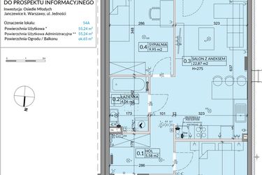 Rzut - Mieszkanie na sprzedaż 3 pokoje o powierzchni 55,24 m² - numer 54A w Osiedle Młodych etap VIII