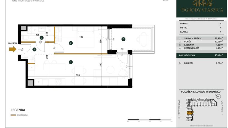 Rzut - Mieszkanie na sprzedaż 2 pokoje o powierzchni 46,03 m² - numer A.31 w Ogrody Staszica