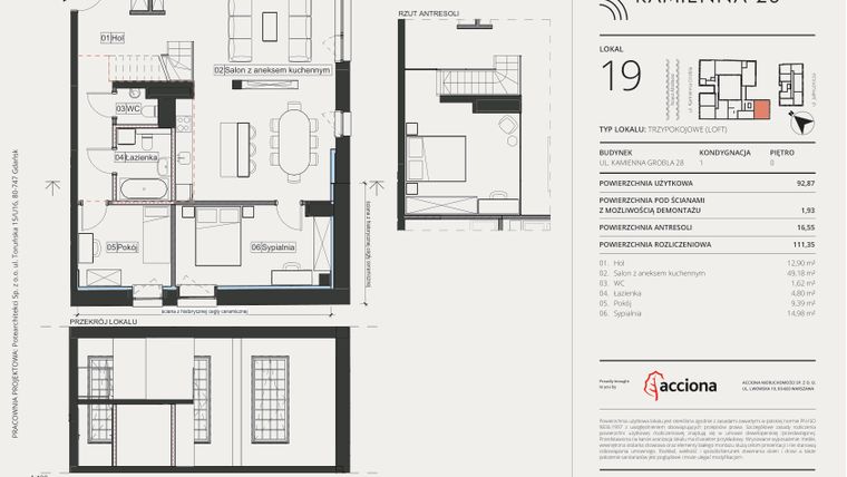 Rzut - Mieszkanie na sprzedaż 3 pokoje o powierzchni 111,35 m² - numer 19 w Kamienna 28