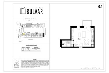 Rzut - Mieszkanie na sprzedaż 1 pokój o powierzchni 33,85 m² - numer B1 w Bulvar etap II
