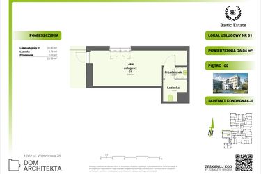 Rzut - Lokal użytkowy na sprzedaż 2 pokoje o powierzchni 26,04 m² - numer 00.U.01 w Dom Architekta