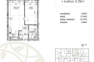 Rzut - Mieszkanie na sprzedaż 2 pokoje o powierzchni 42,47 m² - numer A2.01.10 w Zakątek Flora