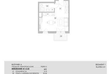 Rzut - Mieszkanie na sprzedaż 1 pokój o powierzchni 29,52 m² - numer A1.5.23 w ATAL Ruczaj