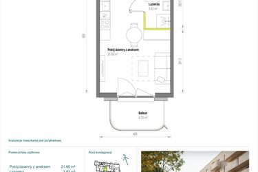 Rzut - Mieszkanie na sprzedaż 1 pokój o powierzchni 25,49 m² - numer A/1/6 w Skorosze Vita