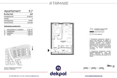 Rzut - Mieszkanie na sprzedaż 2 pokoje o powierzchni 37,68 m² - numer 9.7 (O) w Trimare