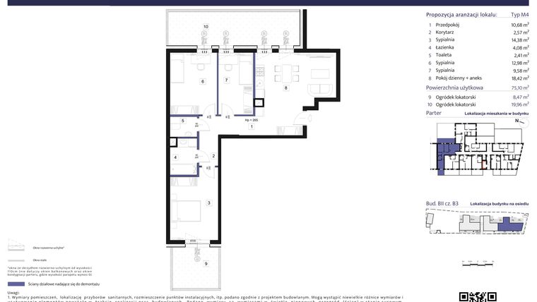Rzut - Mieszkanie na sprzedaż 4 pokoje o powierzchni 75,1 m² - numer B3 – M0.7 w Primacasa