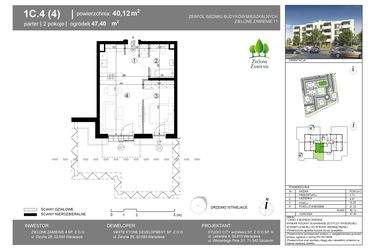 Rzut - Mieszkanie na sprzedaż 2 pokoje o powierzchni 40,12 m² - numer 1C.4 w Zielone Zamienie XI
