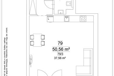 Rzut - Mieszkanie na sprzedaż 1 pokój o powierzchni 50,56 m² - numer 79 w Osiedle Teatralne 19