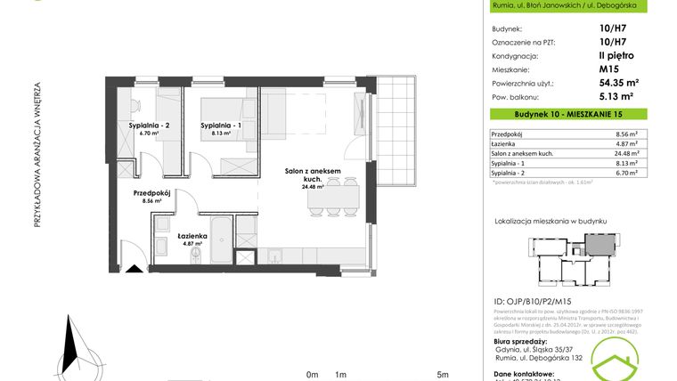 Rzut - Mieszkanie na sprzedaż 3 pokoje o powierzchni 54,35 m² - numer B10-15 w Osiedle Janowo Park