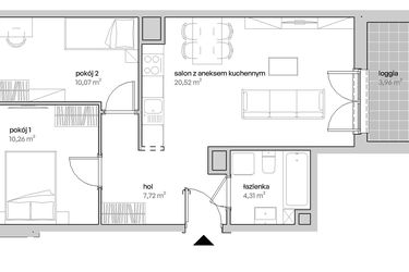 Rzut - Mieszkanie na sprzedaż 3 pokoje o powierzchni 52,88 m² - numer D.02.213 w Unii Lubelskiej Vita