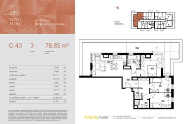 Rzut - Mieszkanie na sprzedaż 4 pokoje o powierzchni 78,85 m² - numer M43_NF.c w Nowe Flisy II