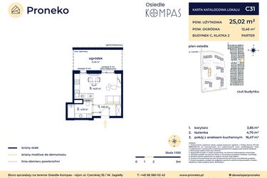 Rzut - Mieszkanie na sprzedaż 1 pokój o powierzchni 25,02 m² - numer C31 w Osiedle Kompas