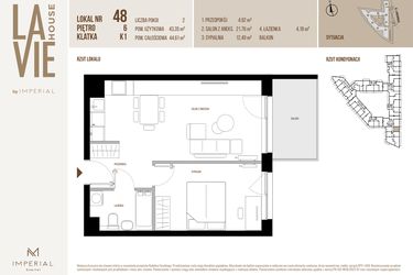 Rzut - Mieszkanie na sprzedaż 2 pokoje o powierzchni 43,35 m² - numer 48 w La Vie House