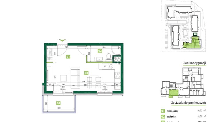 Rzut - Mieszkanie na sprzedaż 1 pokój o powierzchni 30,2 m² - numer 9B.25 w Zielona Przystań etap III