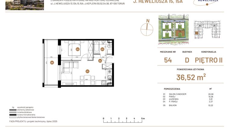 Rzut - Mieszkanie na sprzedaż 2 pokoje o powierzchni 36,52 m² - numer JAR-IV-D-LM-M54 w Osiedle JAR Heweliusza etap IV