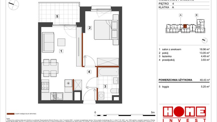 Rzut - Mieszkanie na sprzedaż 2 pokoje o powierzchni 40,43 m² - numer A-A060 w Warszawski Świt etap VII