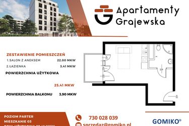 Rzut - Mieszkanie na sprzedaż 1 pokój o powierzchni 26,71 m² - numer M-3 w Apartamenty Grajewska