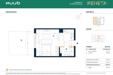 Rzut - Mieszkanie na sprzedaż 1 pokój o powierzchni 30,92 m² - numer M04 w Reneta