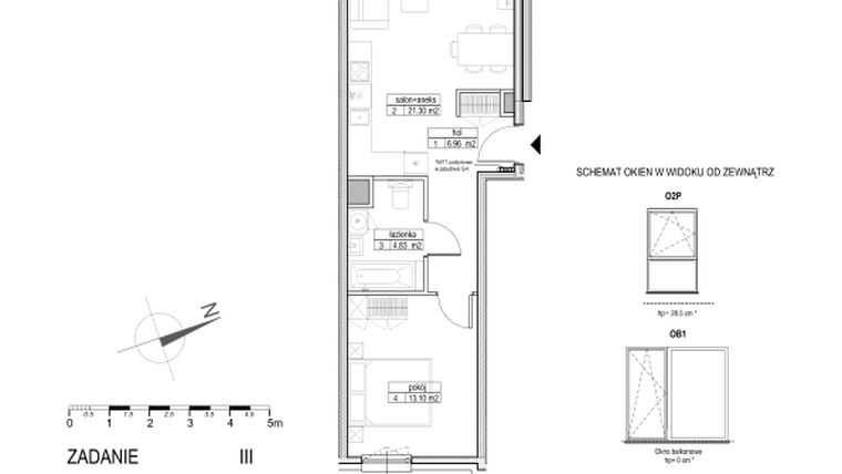 Rzut - Mieszkanie na sprzedaż 2 pokoje o powierzchni 46,19 m² - numer B.2.3.4 w Atut III