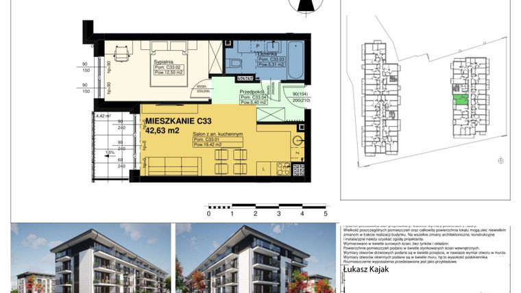 Rzut - Mieszkanie na sprzedaż 2 pokoje o powierzchni 42,63 m² - numer C33 w Duo Park