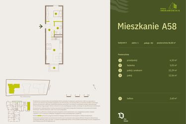 Rzut - Mieszkanie na sprzedaż 2 pokoje o powierzchni 46 m² - numer A58 w Osiedle Imbramowskie