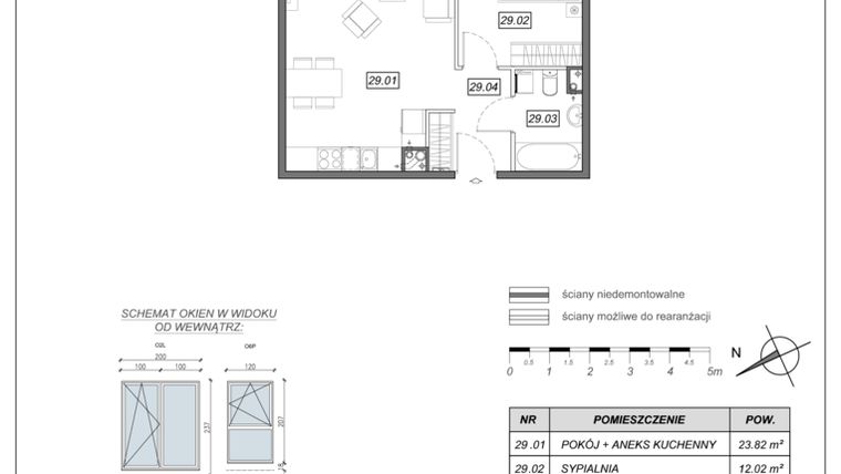 Rzut - Mieszkanie na sprzedaż 2 pokoje o powierzchni 44,26 m² - numer 9.A.29 w Nowe Południe bud. 9
