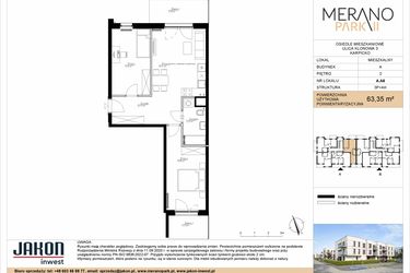 Rzut - Mieszkanie na sprzedaż 3 pokoje o powierzchni 63,35 m² - numer A.A8 w Merano Park II