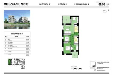 Rzut - Mieszkanie na sprzedaż 1 pokój o powierzchni 68,98 m² - numer A.36 w Panorama Kwiatkowskiego River