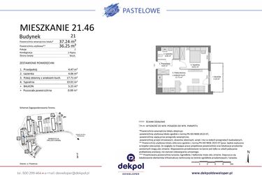 Rzut - Mieszkanie na sprzedaż 2 pokoje o powierzchni 36,25 m² - numer 21.46 w Osiedle Pastelowe etap IV