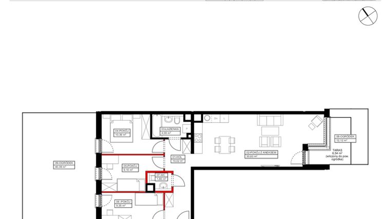 Rzut - Mieszkanie na sprzedaż 4 pokoje o powierzchni 77,07 m² - numer a5.0.1. w Ptasia 20