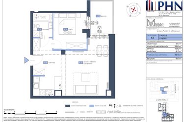 Rzut - Mieszkanie na sprzedaż 2 pokoje o powierzchni 49,15 m² - numer 13 w Apartamenty Jana Pawła 34