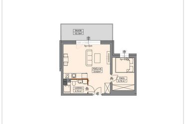 Rzut - Mieszkanie na sprzedaż 2 pokoje o powierzchni 35,91 m² - numer B1.1.12.2a w Stegna Park II