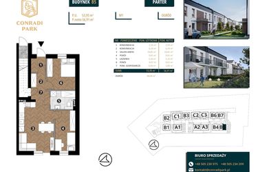 Rzut - Mieszkanie na sprzedaż 3 pokoje o powierzchni 56,83 m² - numer B5.M1 w Conradi Park etap II i III