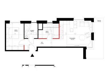 Rzut - Mieszkanie na sprzedaż 2 pokoje o powierzchni 51,14 m² - numer F.3.6 w INSPIRE ETAP V – bud. F, G