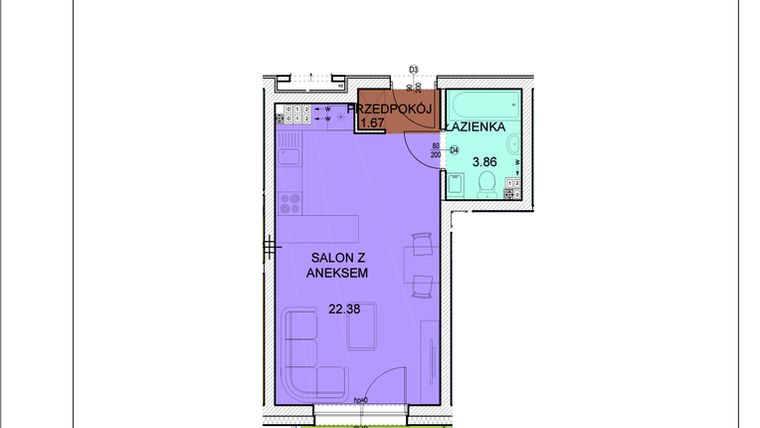 Rzut - Mieszkanie na sprzedaż 1 pokój o powierzchni 27,91 m² - numer A16 w Osiedle Zuchów