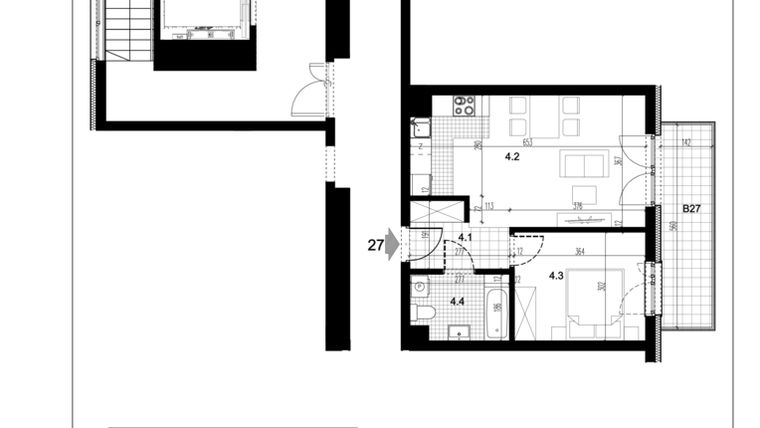 Rzut - Mieszkanie na sprzedaż 2 pokoje o powierzchni 41,69 m² - numer C1.27 w Centralna 51C