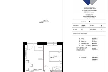 Rzut - Mieszkanie na sprzedaż 2 pokoje o powierzchni 36,56 m² - numer 10C/6 w Jasielska 8C etap II