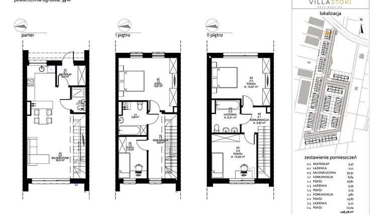 Rzut - Dom na sprzedaż 5 pokoi o powierzchni 108,78 m² - numer A2 w Villa Stoki (domy)
