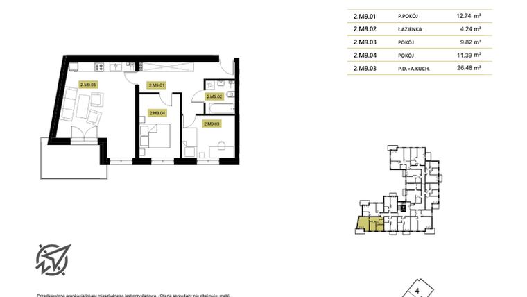 Rzut - Mieszkanie na sprzedaż 3 pokoje o powierzchni 67,47 m² - numer 2M9 w Stary Browar bud. 2