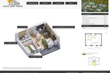 Rzut - Mieszkanie na sprzedaż 2 pokoje o powierzchni 46 m² - numer E.1.5 w Dobry Poranek