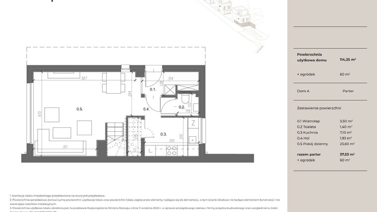 Rzut - Dom na sprzedaż 5 pokoi o powierzchni 114 m² - numer A w Trzy po Trzy