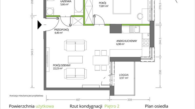 Rzut - Mieszkanie na sprzedaż 2 pokoje o powierzchni 53,17 m² - numer 1/031 w Krakowska Vita