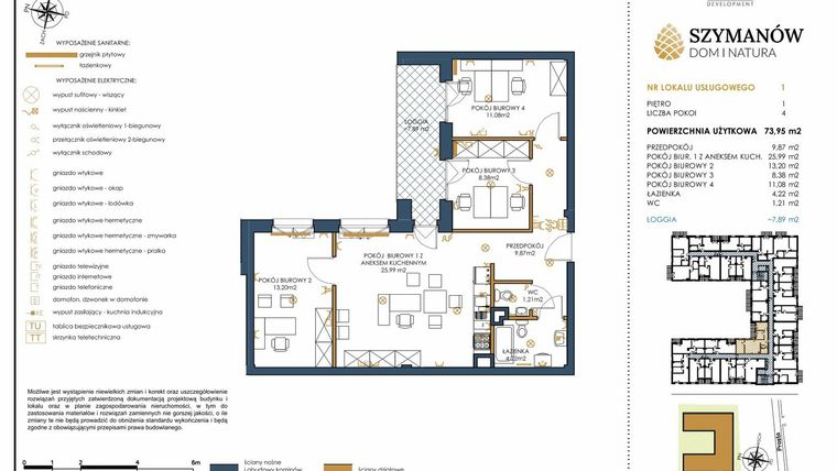 Rzut - Lokal użytkowy na sprzedaż 4 pokoje o powierzchni 73,95 m² - numer U1 w Szymanów Dom i Natura