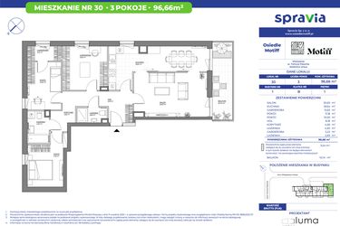 Rzut - Mieszkanie na sprzedaż 3 pokoje o powierzchni 96,66 m² - numer 1/30 w Osiedle Motiff