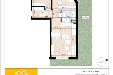 Rzut - Mieszkanie na sprzedaż 3 pokoje o powierzchni 59,78 m² - numer D1/0/1 w ACCANTO